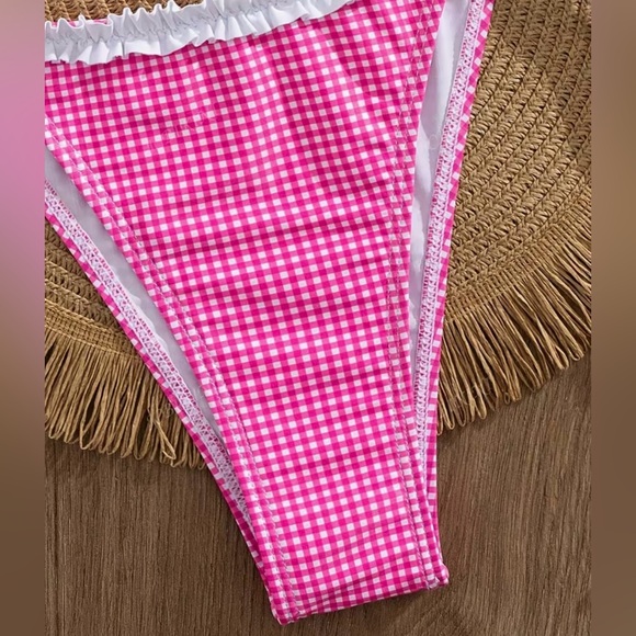 Pink Gingham Ruffle Side Tie Bikini Set - Picture 6 of 8